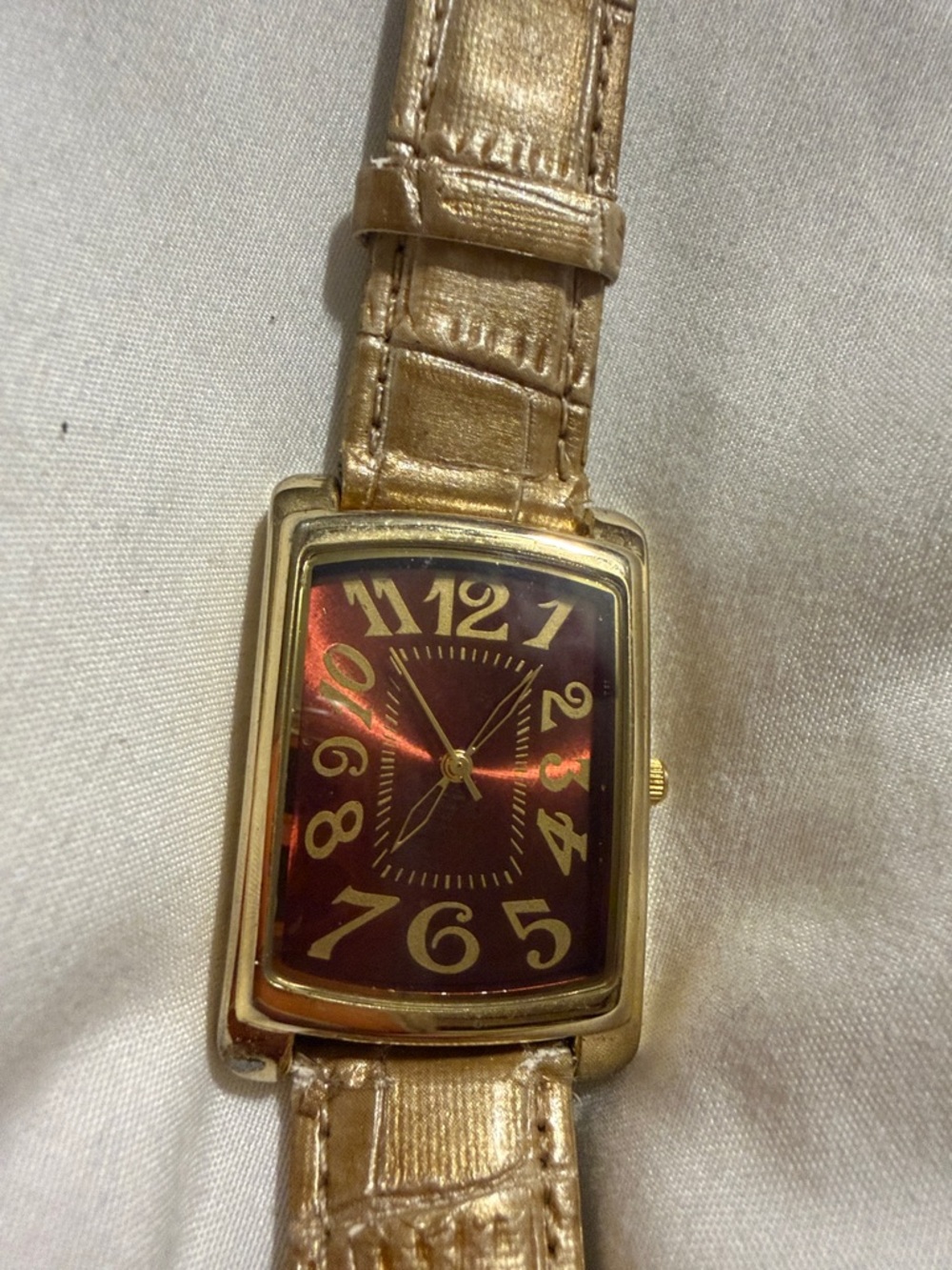 Gold-Tone Women's Rectangle Watch with Red Dial
